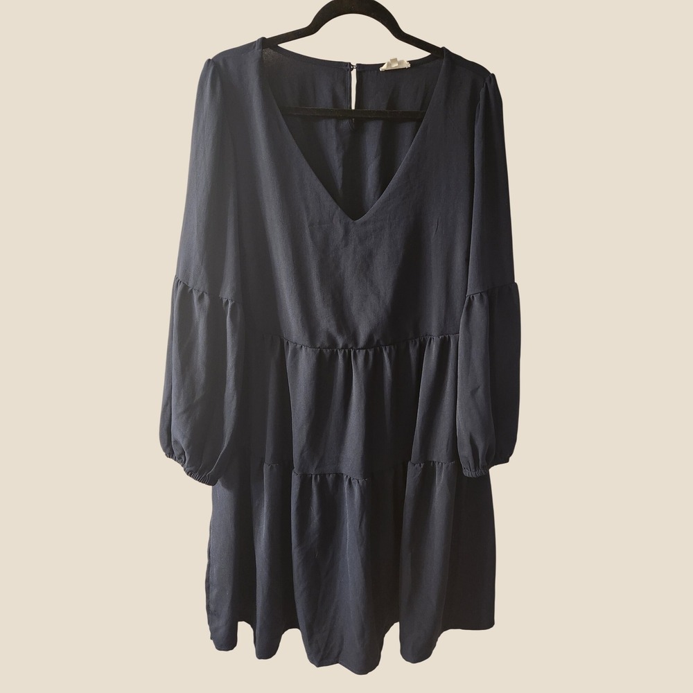 Pinup Fashion Navy Tiered Lantern Sleeve Dress 18W Buttermom Boho Cottagecore